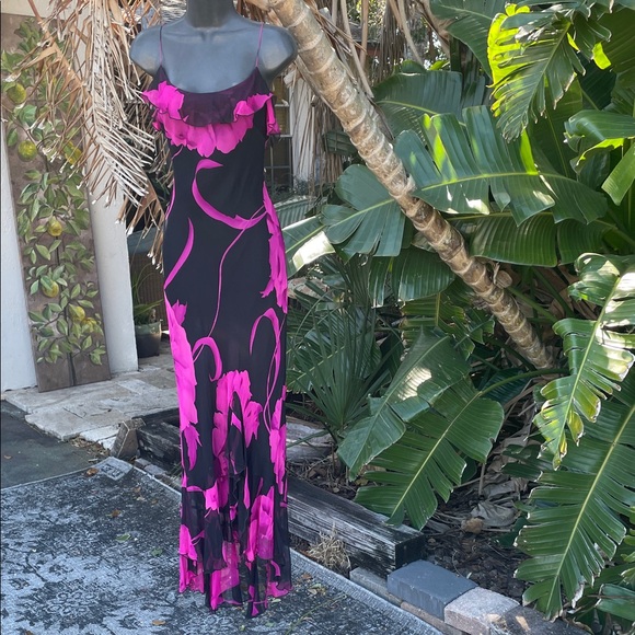 Cache Dresses & Skirts - cache silk biased, cut ruffled dark floral dress